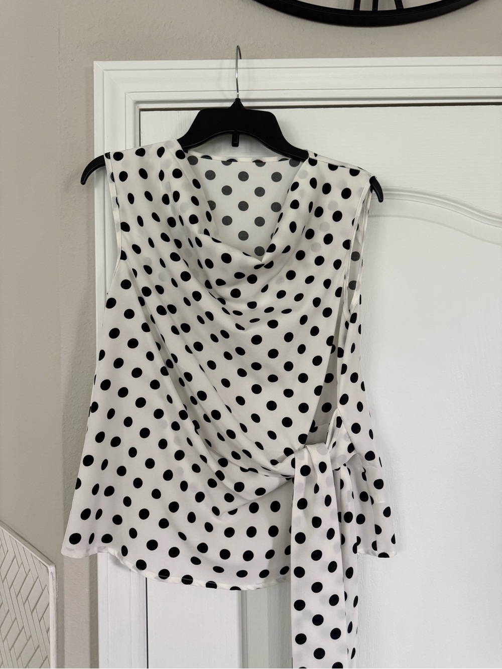 Women’s Polka Dot Sleeveless Cowl Neck Blouse - Black/White